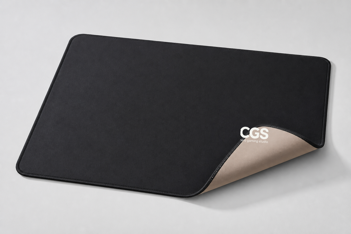AERO-S Speed Pro black gaming mousepad with black stitched edge and khaki solid silicone base