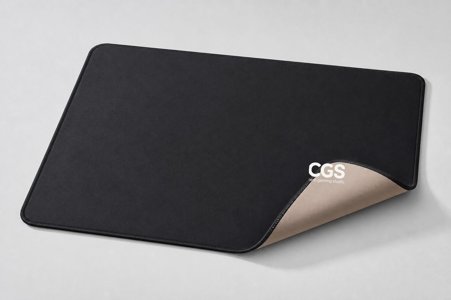 AERO-S Speed Pro black gaming mousepad with black stitched edge and khaki solid silicone base