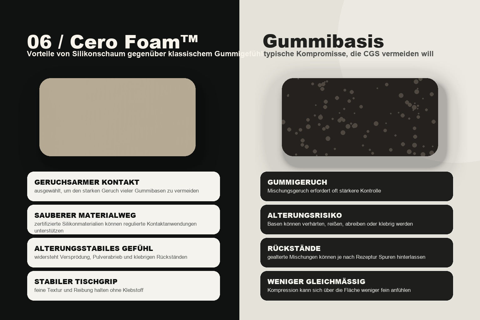 Cero Foam Vorteile im Vergleich zu einer herkömmlichen Gummibasis für Mauspads