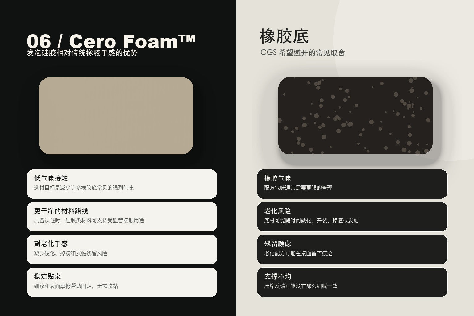 Cero Foam 与传统橡胶鼠标垫底材的优势对比
