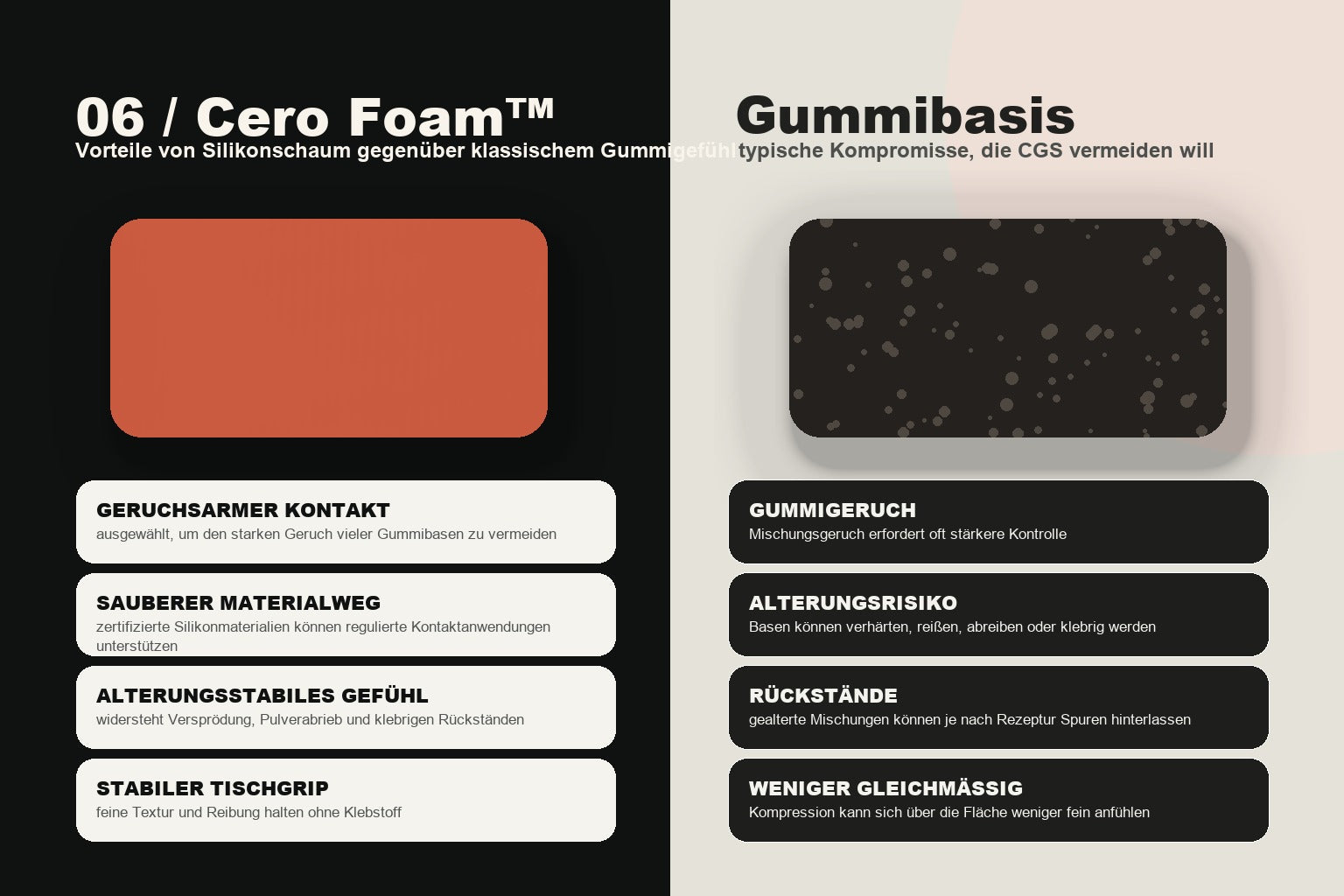 Cero Foam Vorteile im Vergleich zu einer herkömmlichen Gummibasis für Mauspads