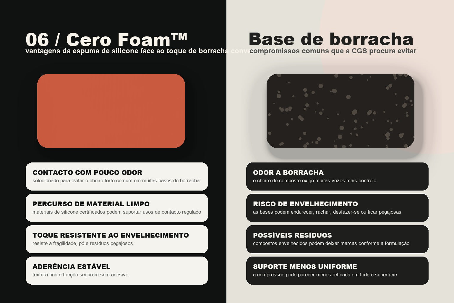 vantagens de Cero Foam face a uma base convencional de borracha para mousepad